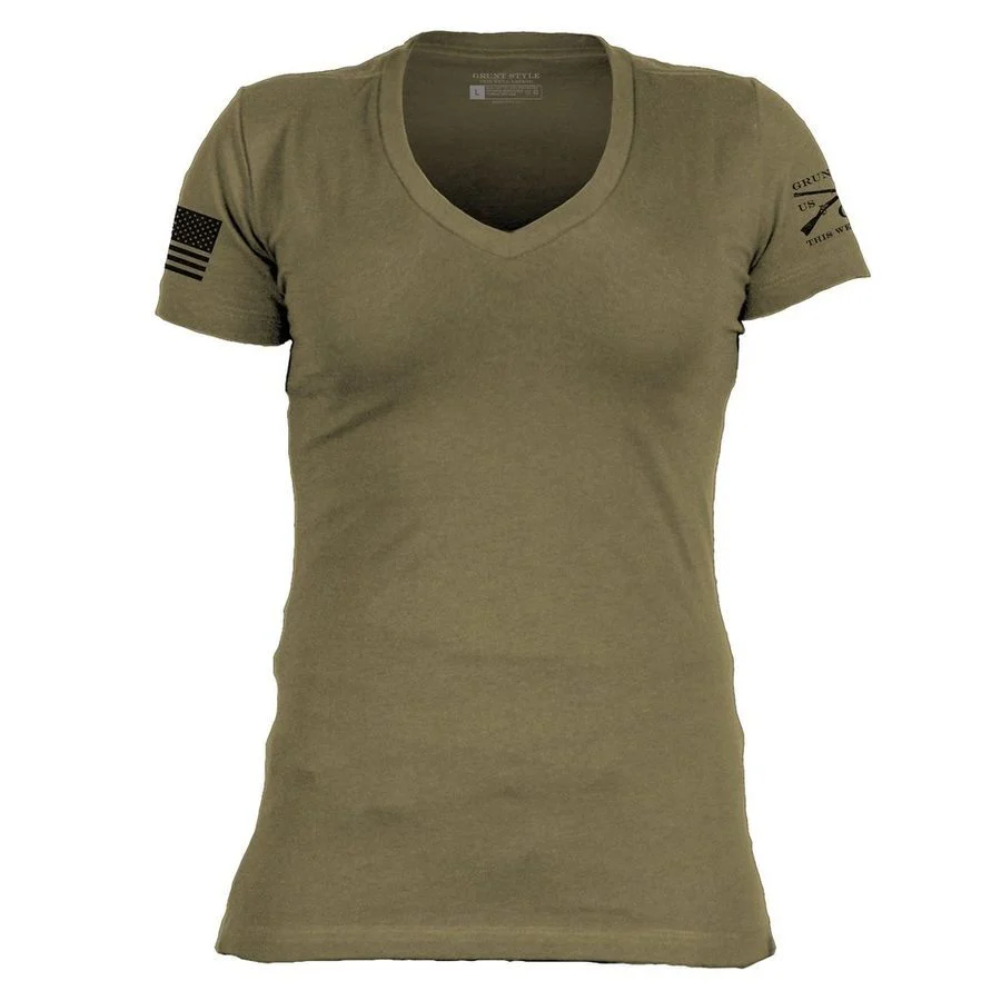 Basic T-Shirt Women's V-Neck - Military Green