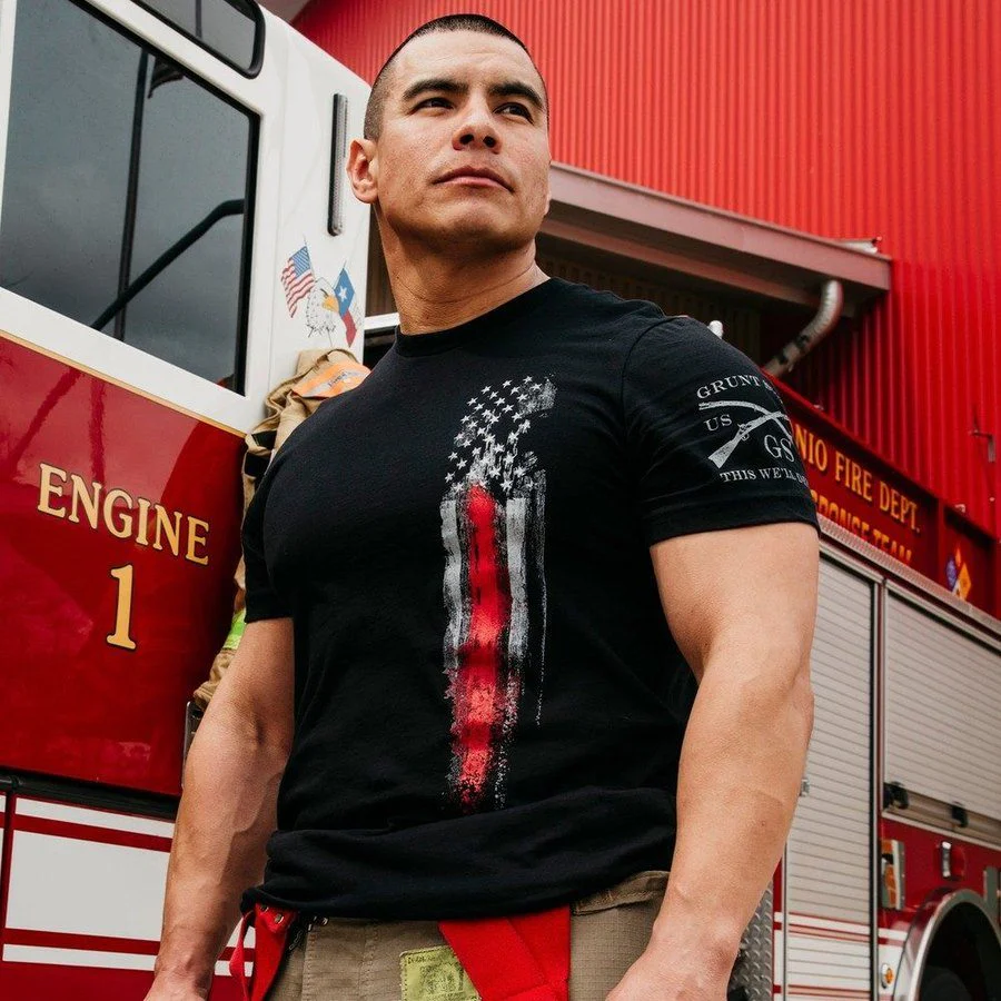 Red Line Flag T-Shirt - Black - Image 2