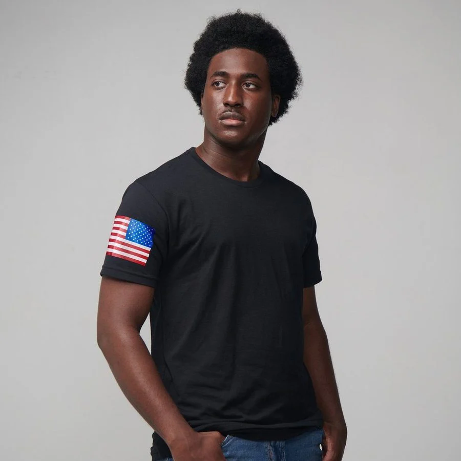 USA Flag Basic T-Shirts - Black - 3 Pack - Image 4