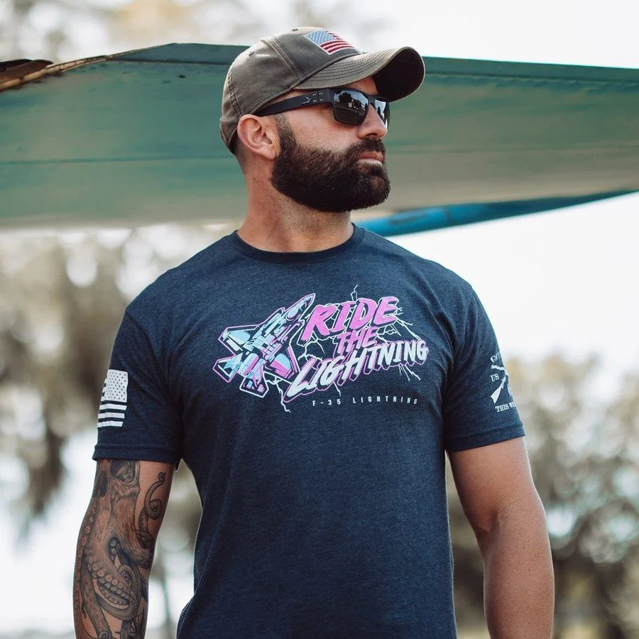 USAF - Ride The Lightning T-Shirt - Midnight Navy - Image 2