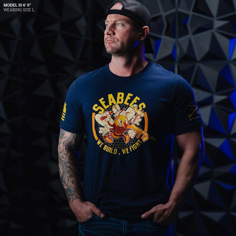 USN - We Build, We Fight T-Shirt - Navy - Image 2