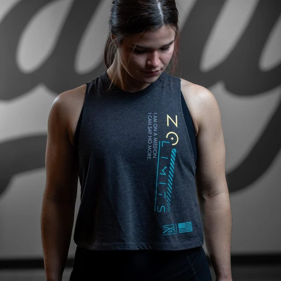Women's No Limits Racerback Cropped Tank - Dark Heather Gray - Image 3