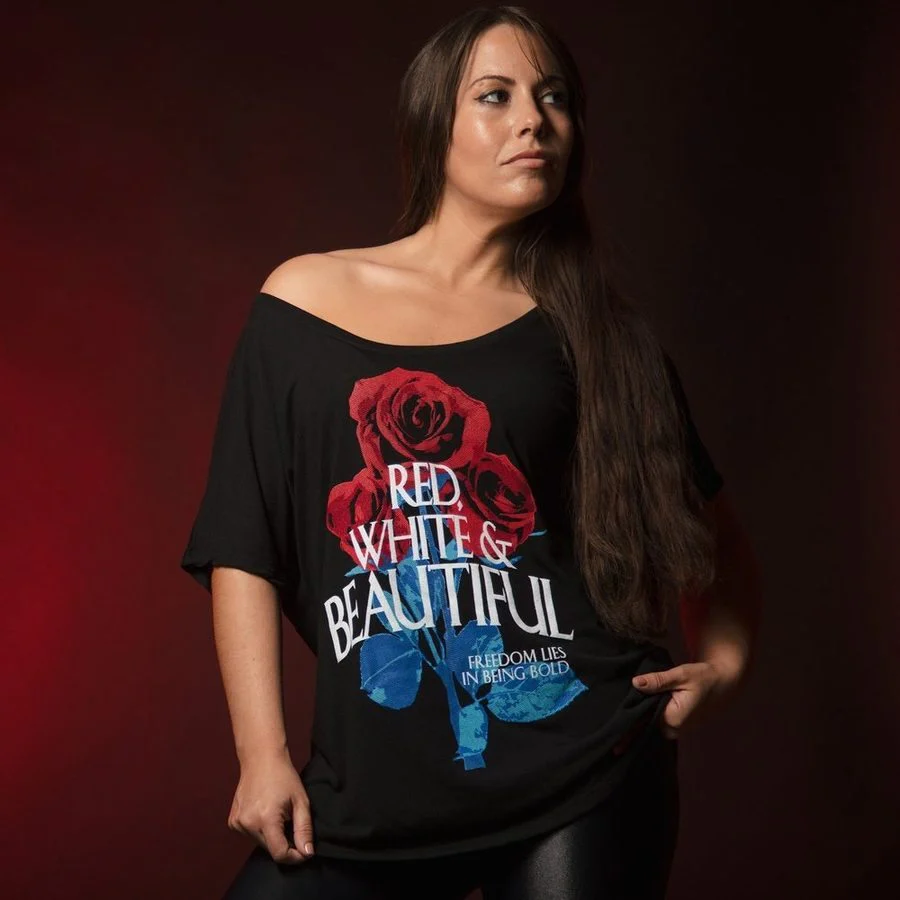 Women's Red, White & Beautiful Slouchy T-Shirt - Black - Image 3